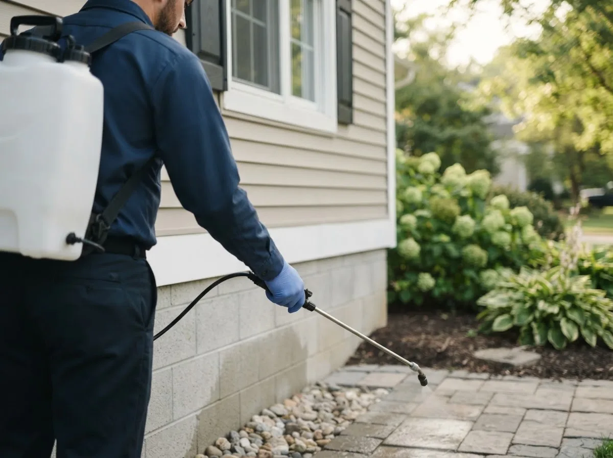 Pest control technician inspecting a home in Crowder, MS